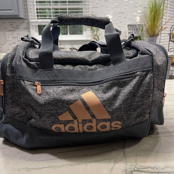 adidas Defender 4 Small Duffel Bag, Grey/Rose Gold/Onix Grey, 11.75"x20.5"x11" - Picture 1 of 2